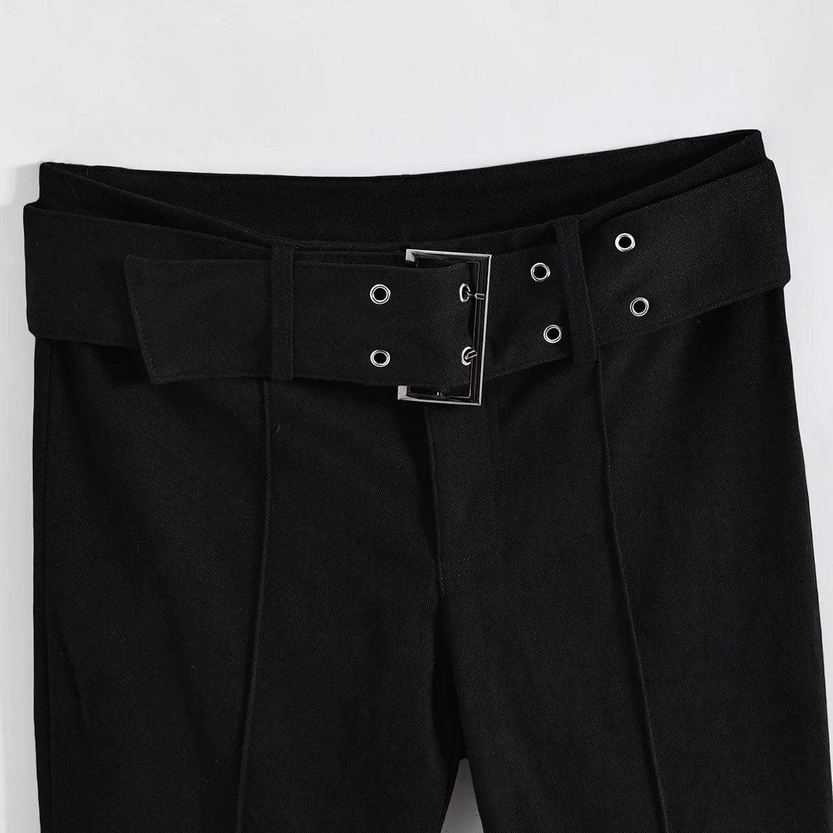 Eyelet Belt Flare Pants - detail view