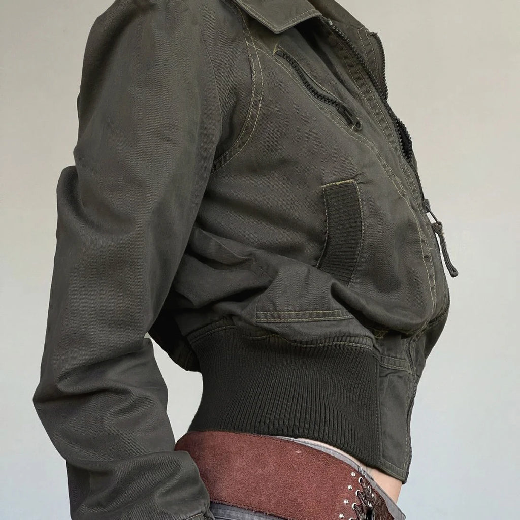 Cropped Aviator Bomber Jacket - full length view