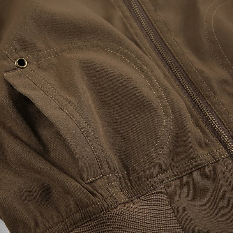 Cocoa Cropped Utility Bomber - side view