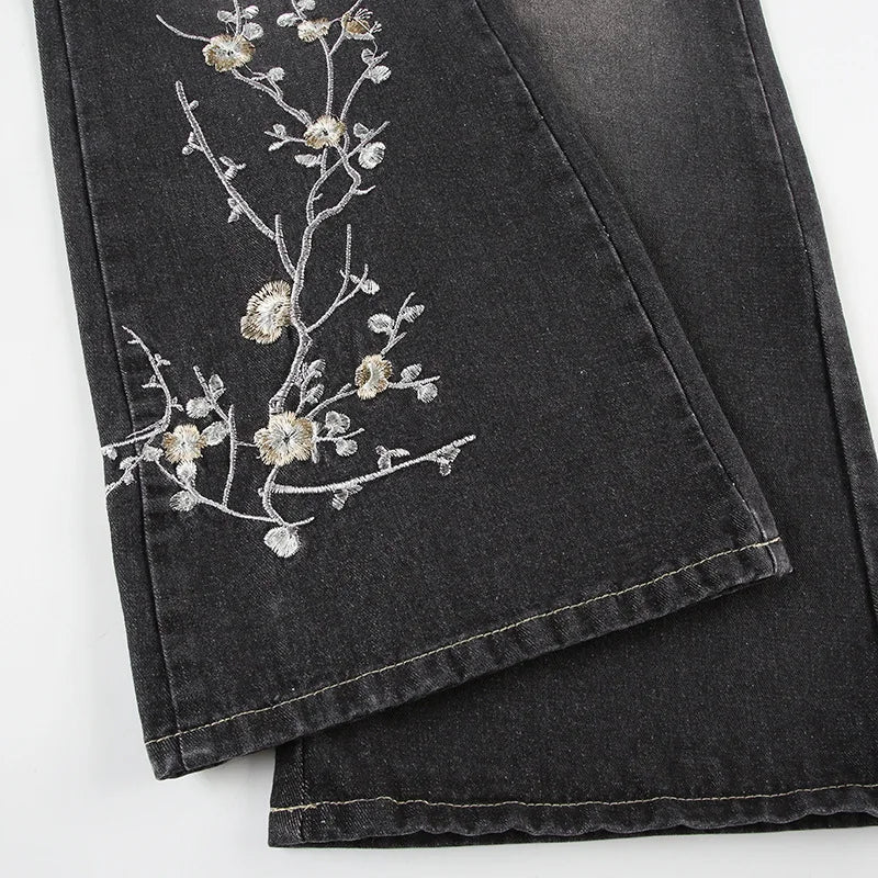 Cherry Blossom Embroidered Flare Jeans - detail view