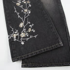 Cherry Blossom Embroidered Flare Jeans - detail view