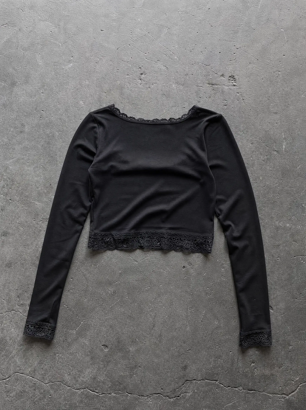 Lace Trim Square-Neck Top Black