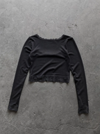 Lace Trim Square-Neck Top Black