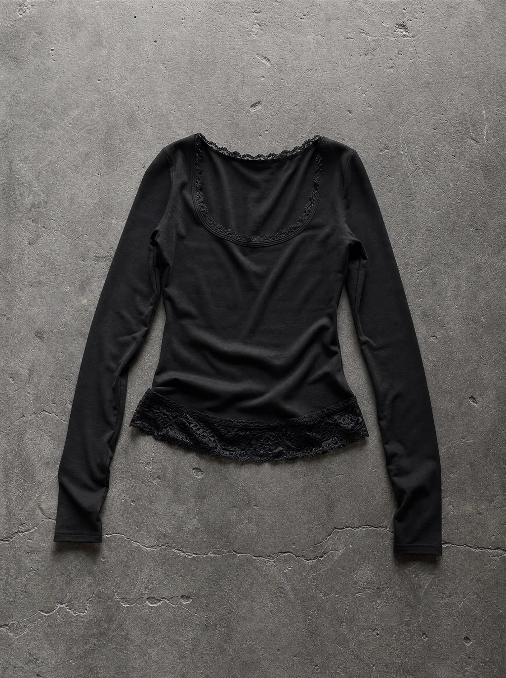 Lace Trim Square-Neck Top Black