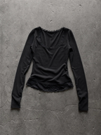 Lace Trim Square-Neck Top Black