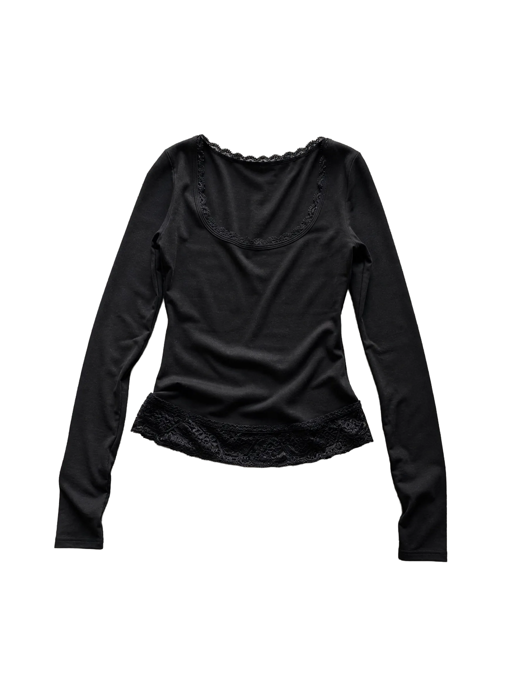 Lace Trim Square-Neck Top Black