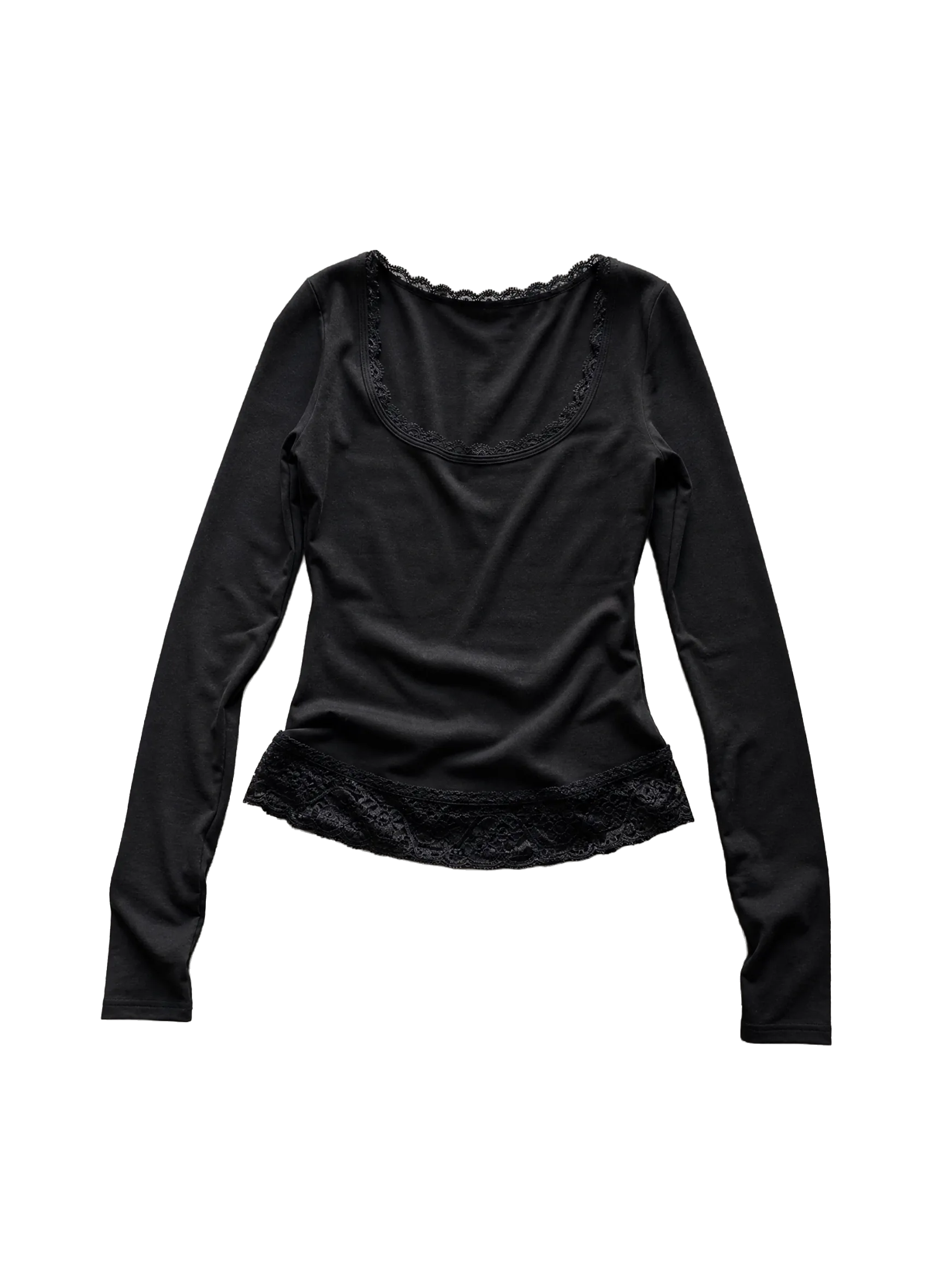 Lace Trim Square-Neck Top Black