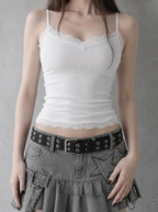 Lace Trim Ribbed Cami White
