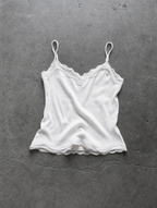 Lace Trim Ribbed Cami White