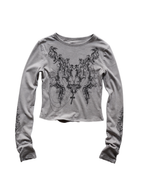 Baroque Print Crop Long Sleeve Grey