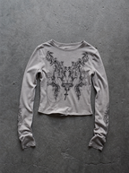 Baroque Print Crop Long Sleeve Grey