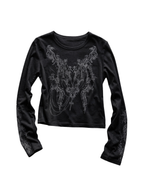 Baroque Print Crop Long Sleeve Black