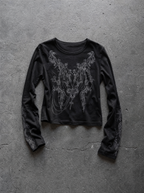 Baroque Print Crop Long Sleeve Black
