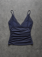 Lace V-Neck Ruched Cami Navy