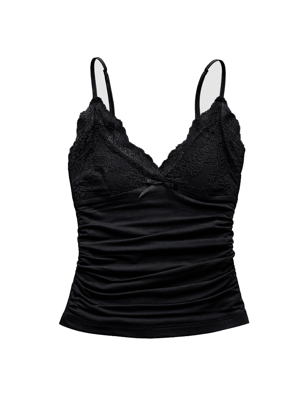 Lace V-Neck Ruched Cami Black