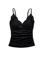 Lace V-Neck Ruched Cami Black