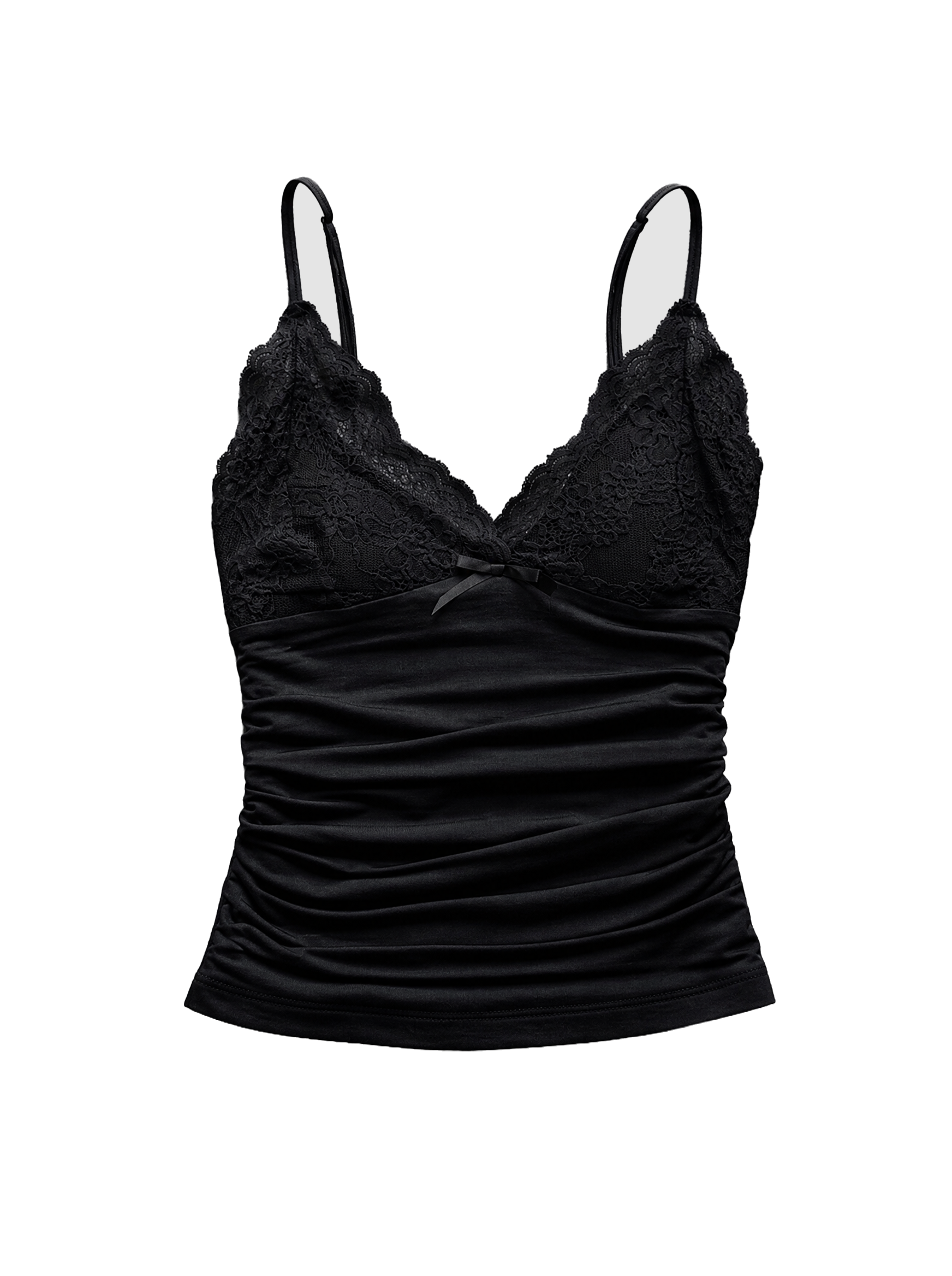 Lace V-Neck Ruched Cami Black