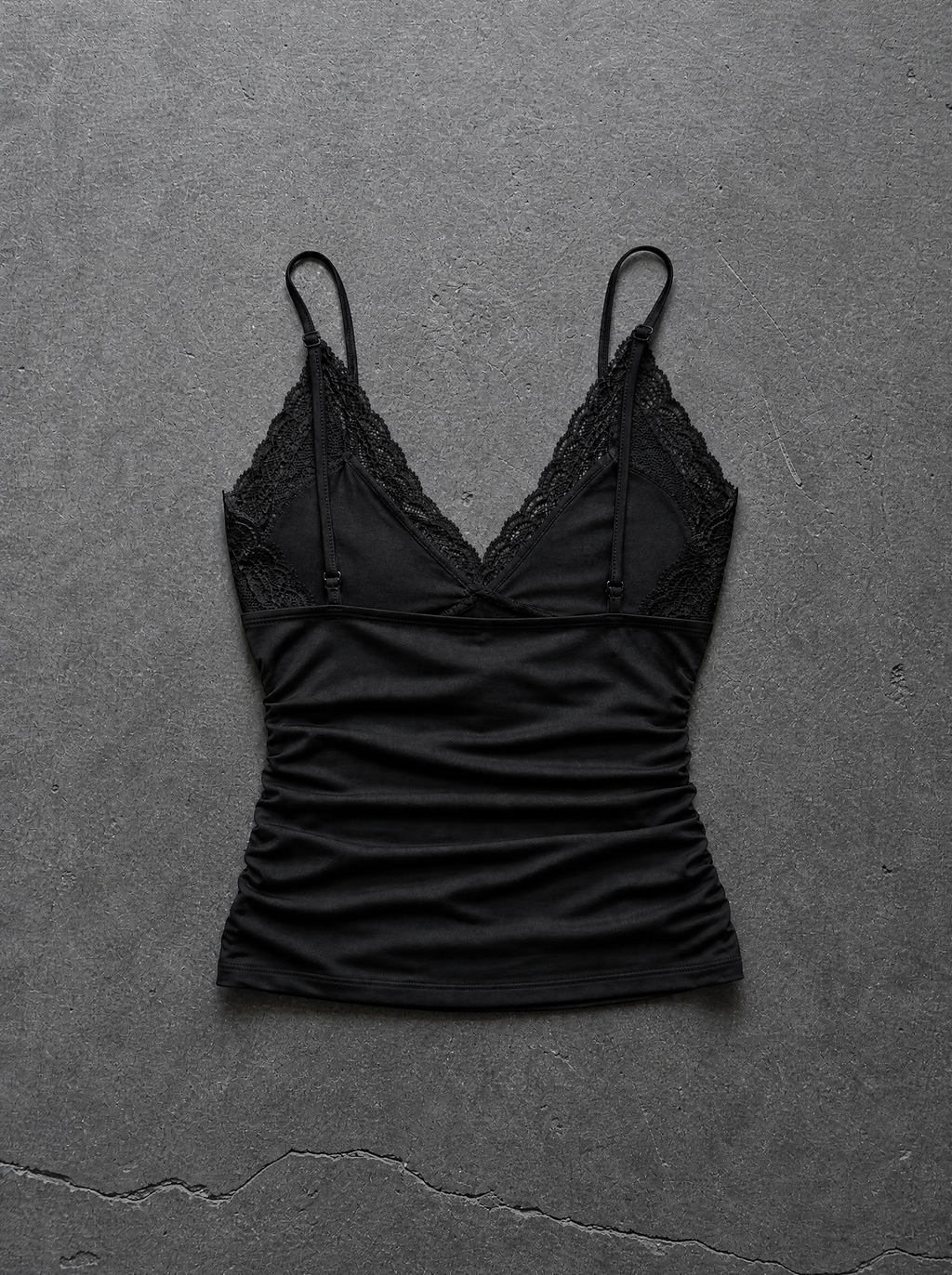 Lace V-Neck Ruched Cami Black