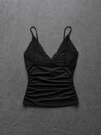 Lace V-Neck Ruched Cami Black
