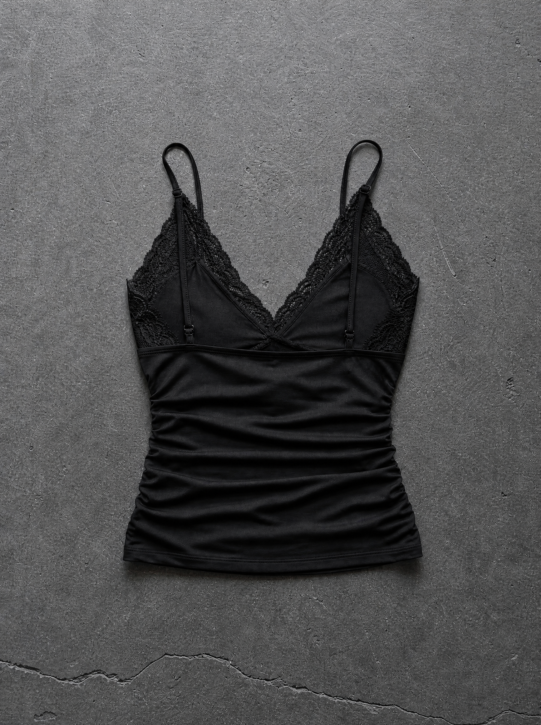 Lace V-Neck Ruched Cami Black