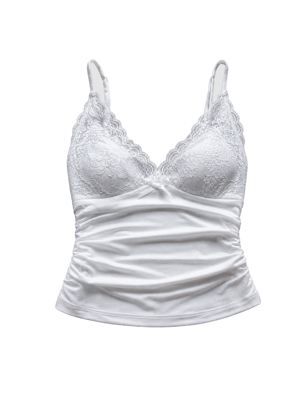 Lace V-Neck Ruched Cami White