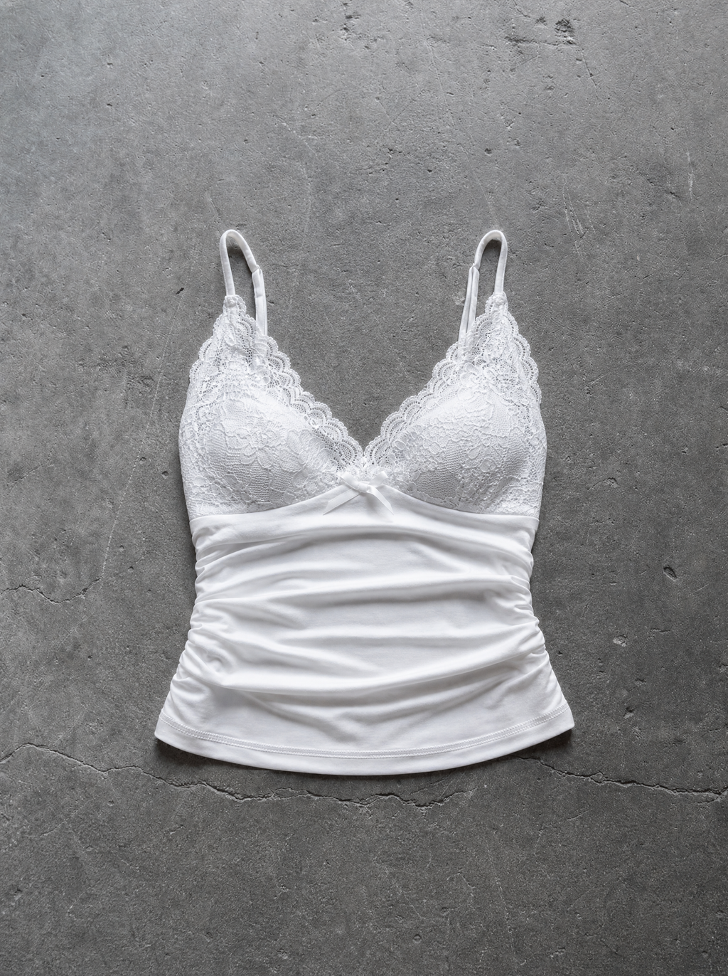Lace V-Neck Ruched Cami White