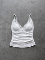 Lace V-Neck Ruched Cami White