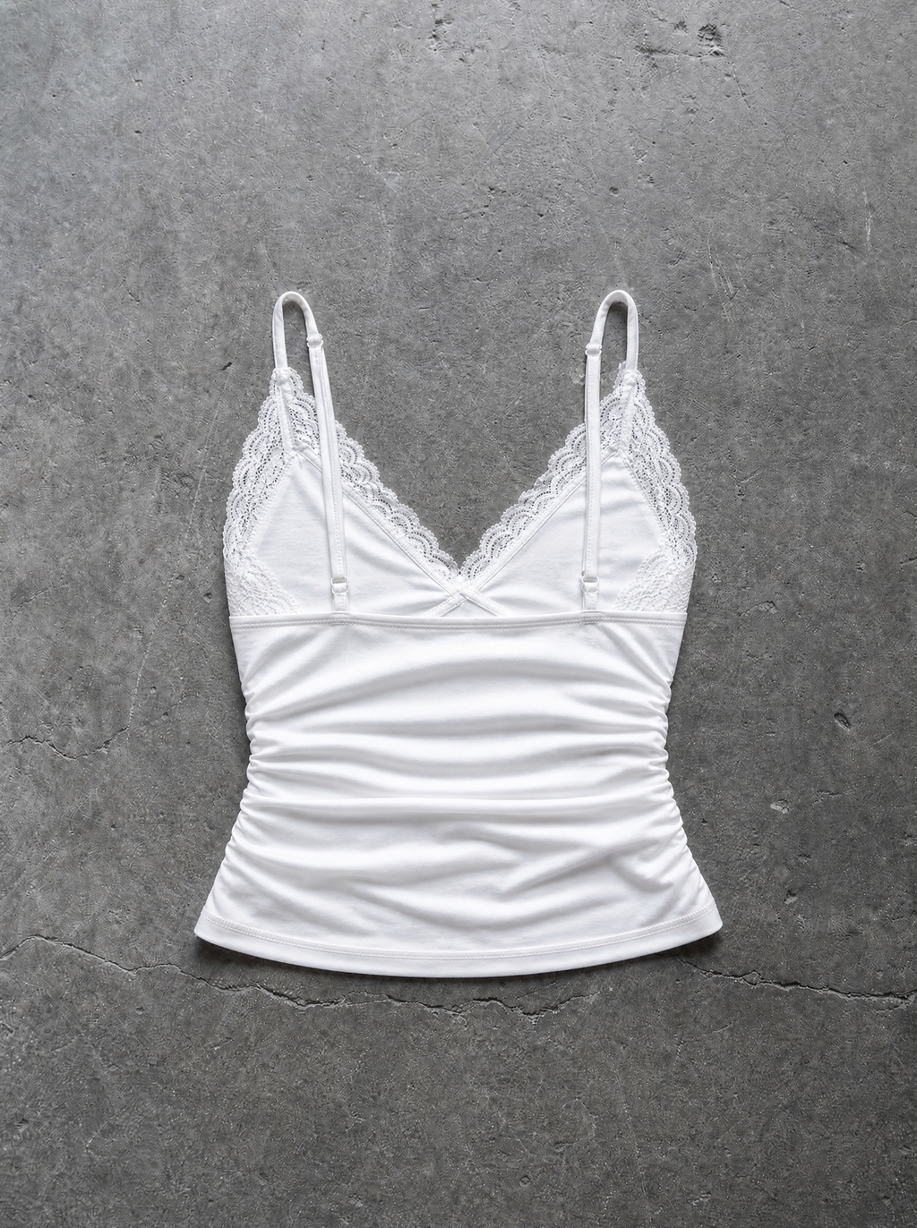 Lace V-Neck Ruched Cami White