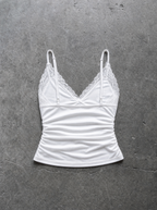 Lace V-Neck Ruched Cami White