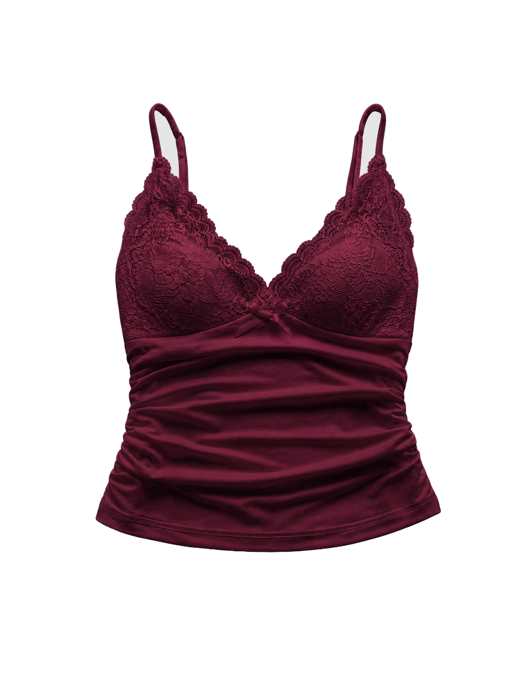 Lace V-Neck Ruched Cami Burgundy