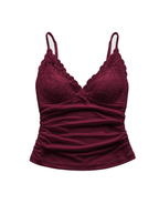 Lace V-Neck Ruched Cami Burgundy