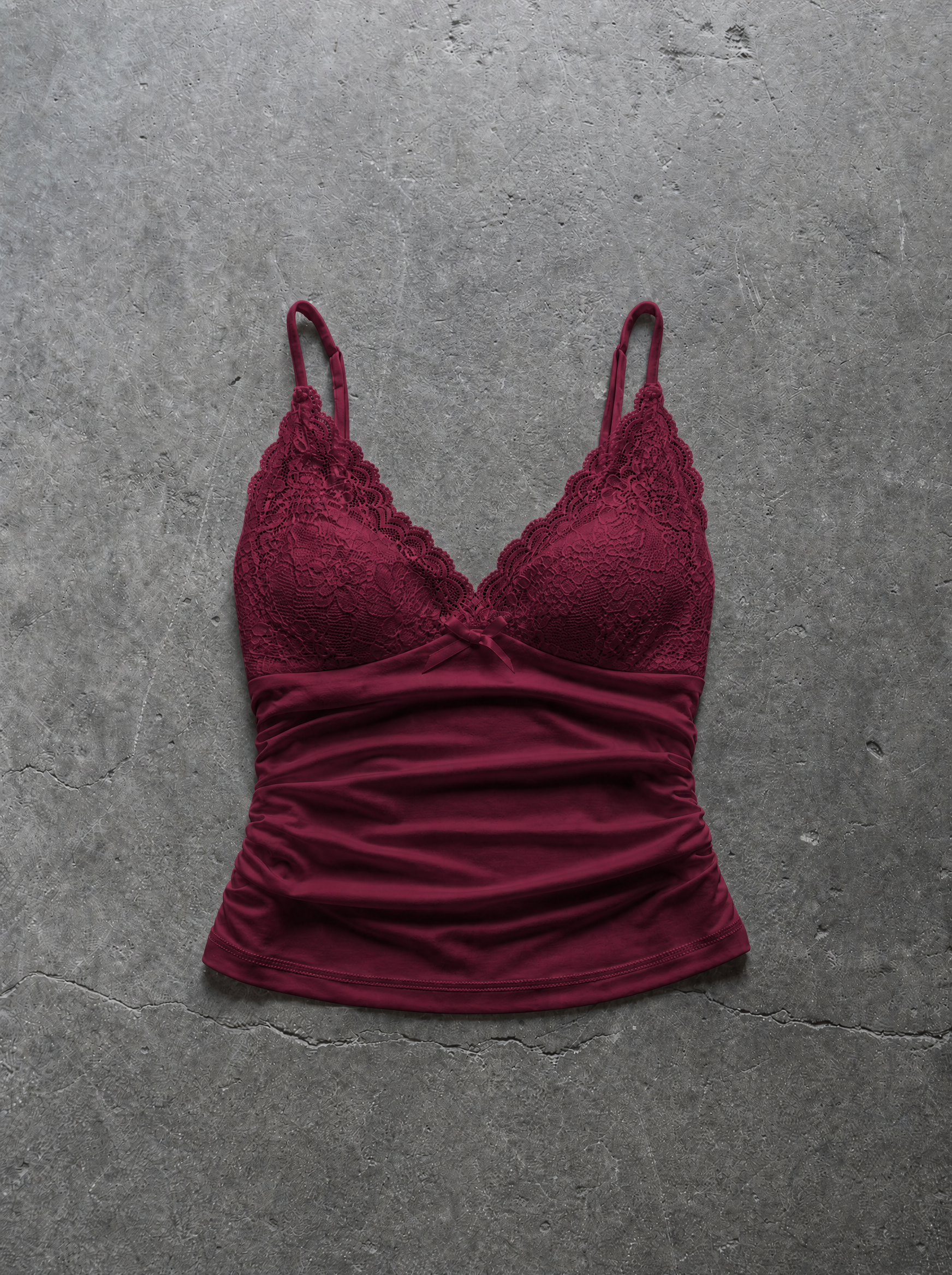 Lace V-Neck Ruched Cami Burgundy