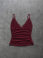 Lace V-Neck Ruched Cami Burgundy