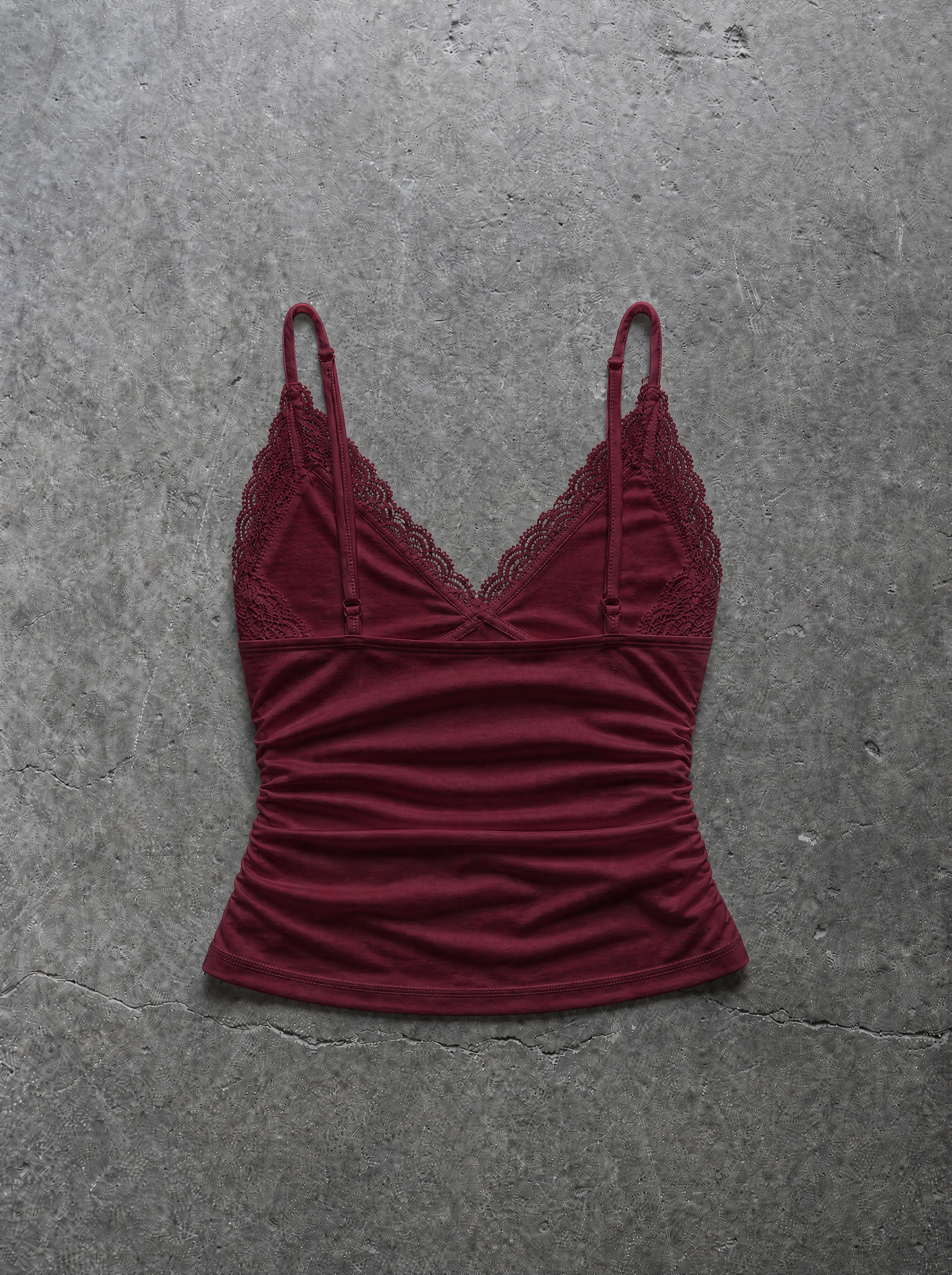 Lace V-Neck Ruched Cami Burgundy