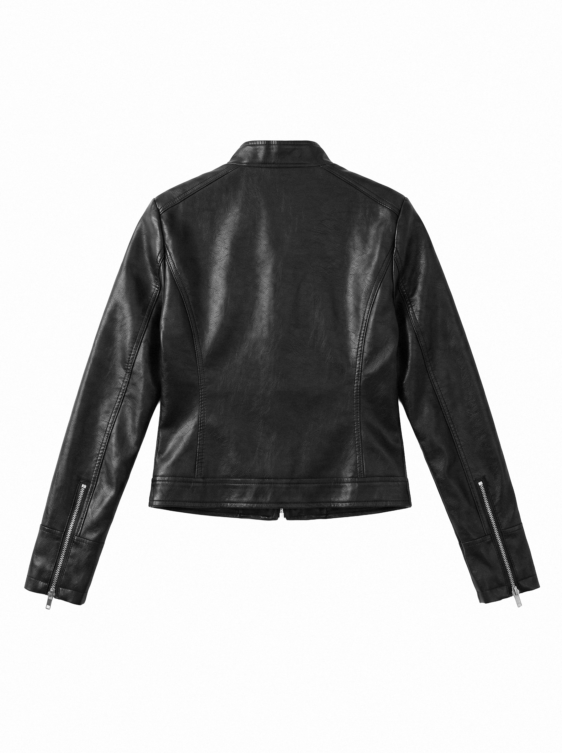 Belted Hem Slim Moto Jacket - detail view