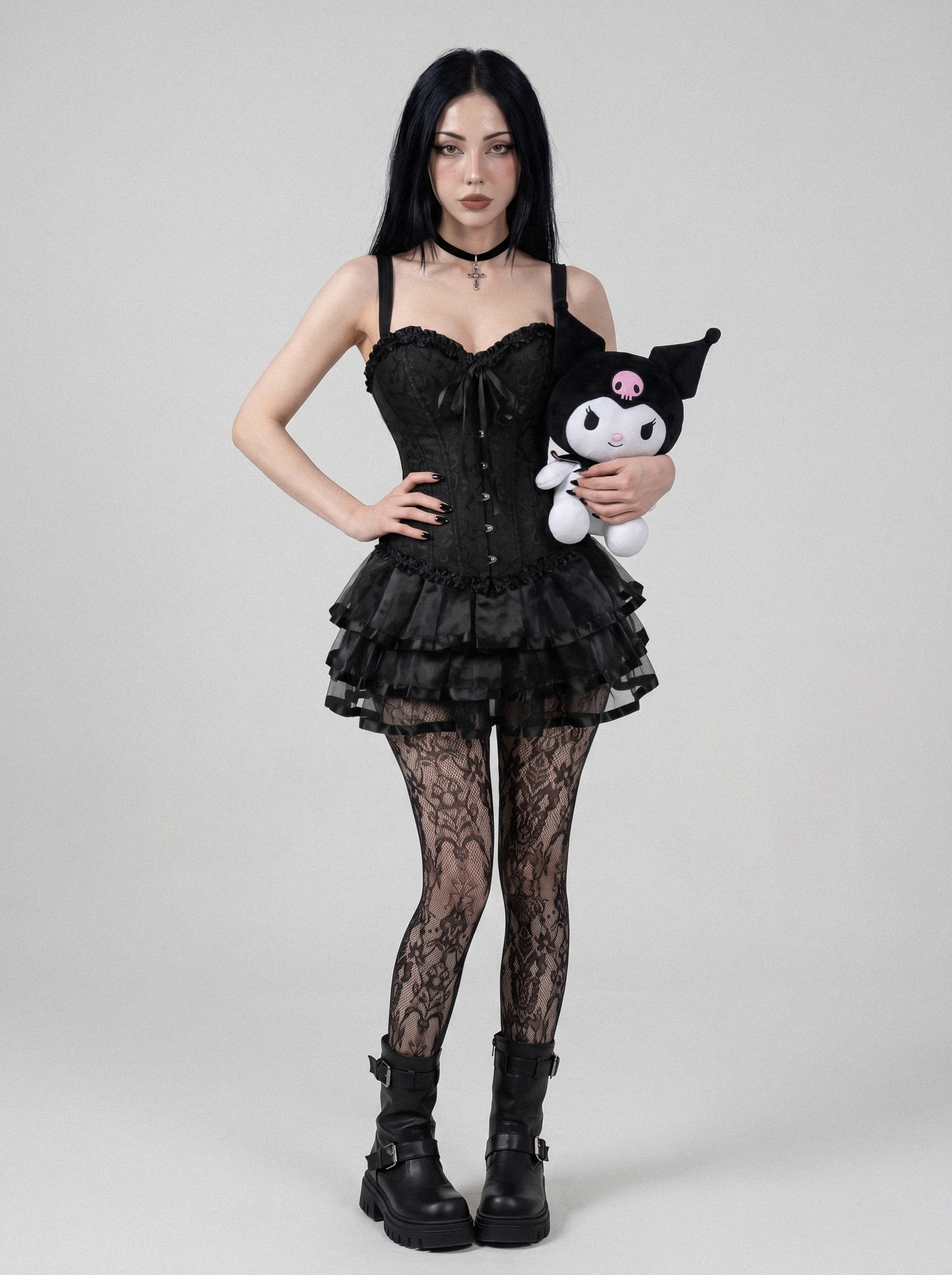 Lace Up Corset Dress Set with Tutu Skirt - back view