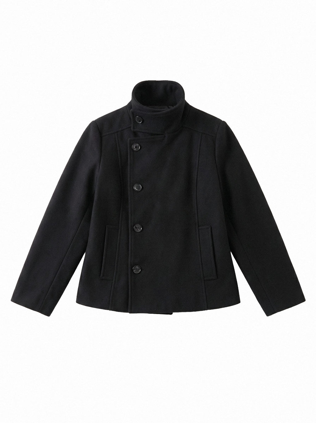 Asymmetric Stand Collar Wool Coat