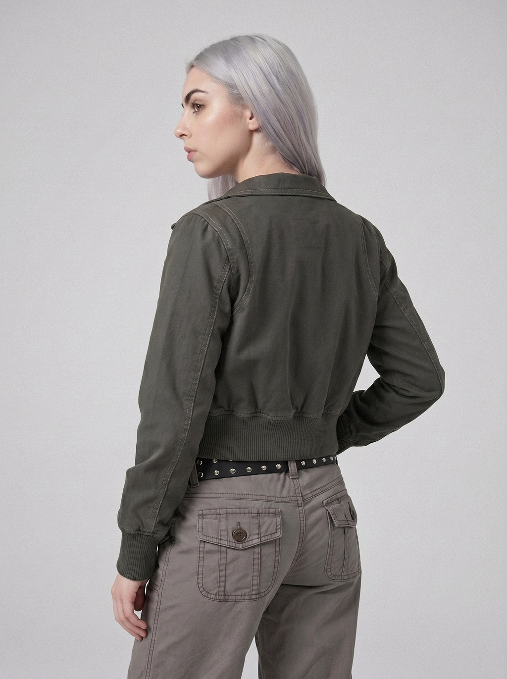 Cropped Aviator Bomber Jacket - back view