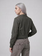 Cropped Aviator Bomber Jacket - back view