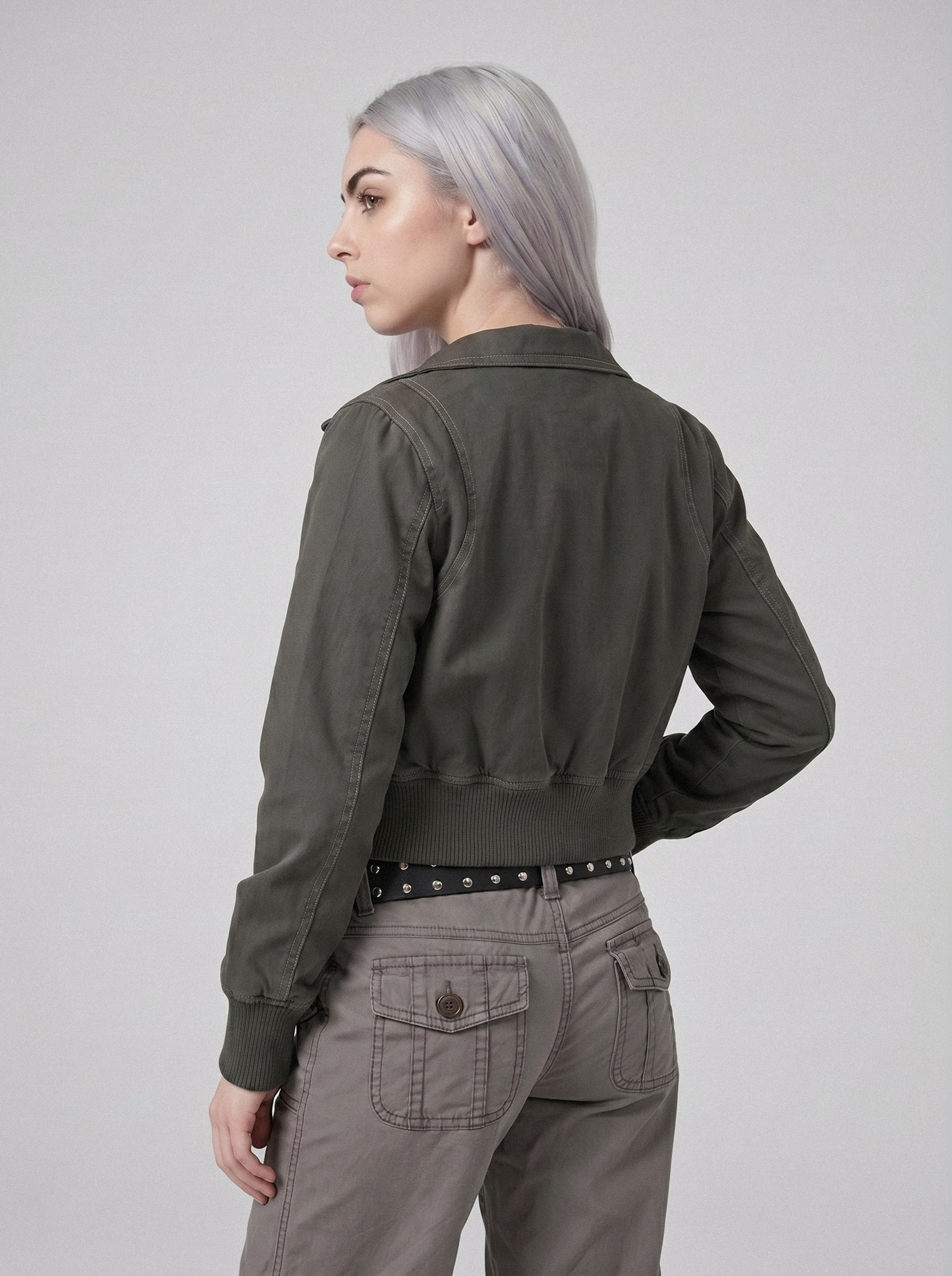 Cropped Aviator Bomber Jacket - back view