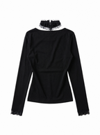 LACE-UP RUFFLE TRIM TOP