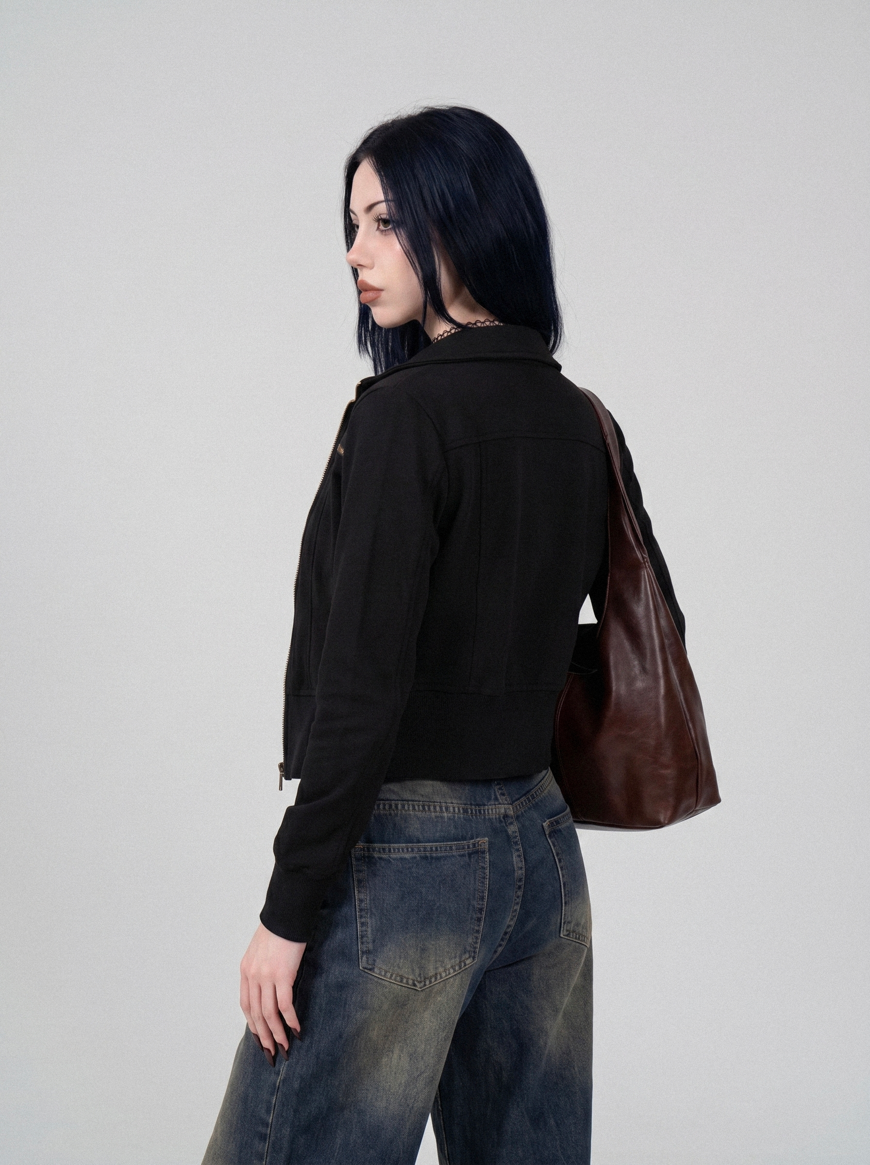 Funnel Neck Cropped Bomber Jacket - back view