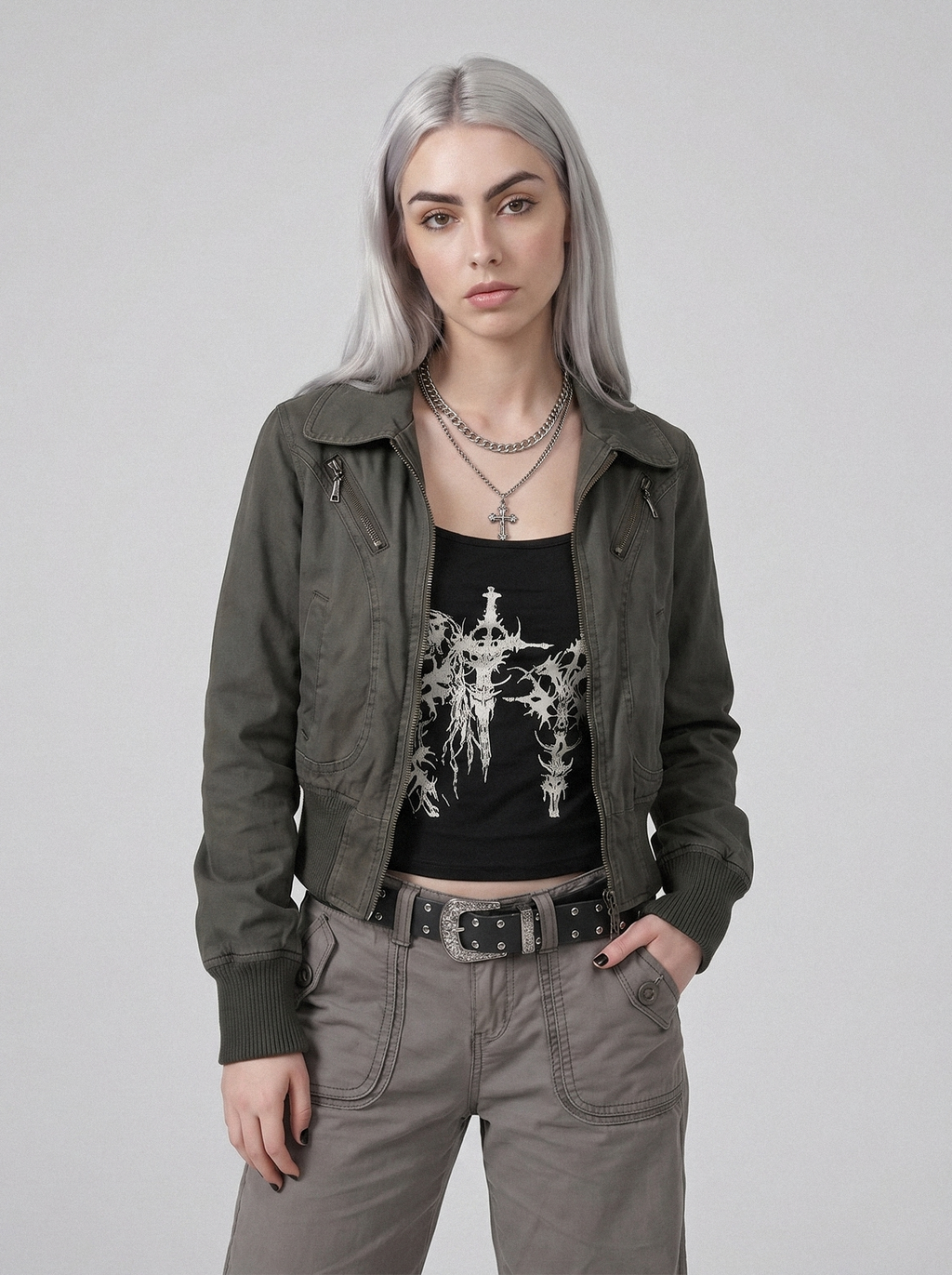 Cropped Aviator Bomber Jacket - front view
