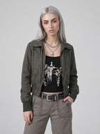 Cropped Aviator Bomber Jacket - front view