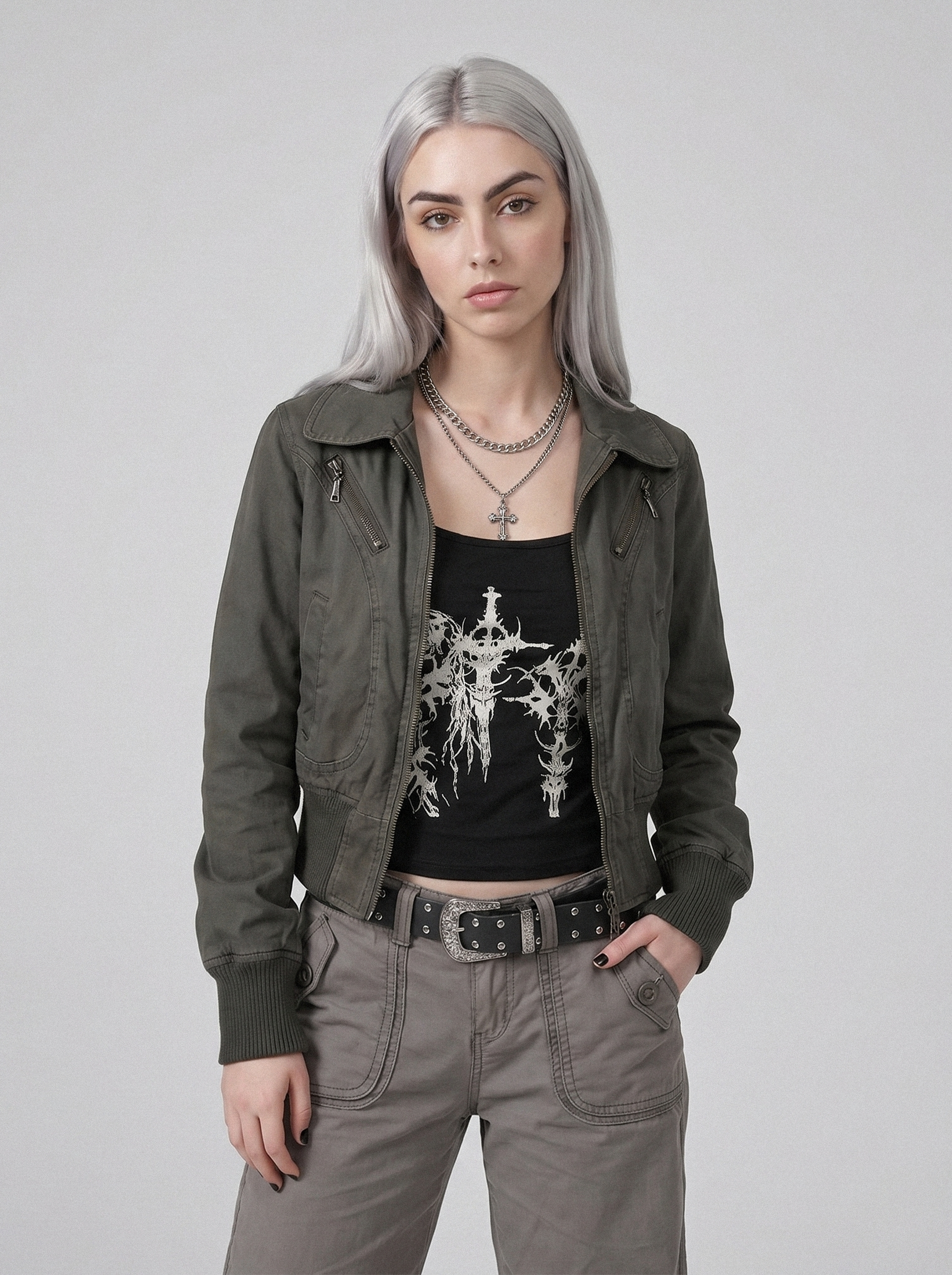 Cropped Aviator Bomber Jacket - front view