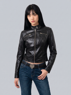 Bolero Cropped Faux Leather Jacket - front view
