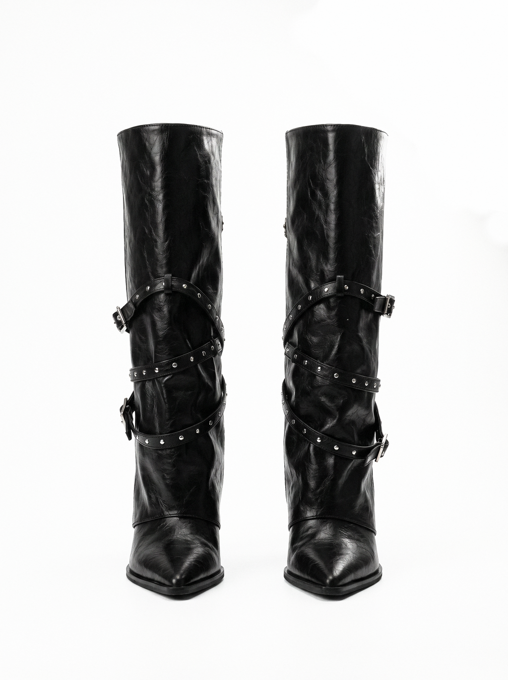 Studded Wrap Slouch Knee Boots - side view
