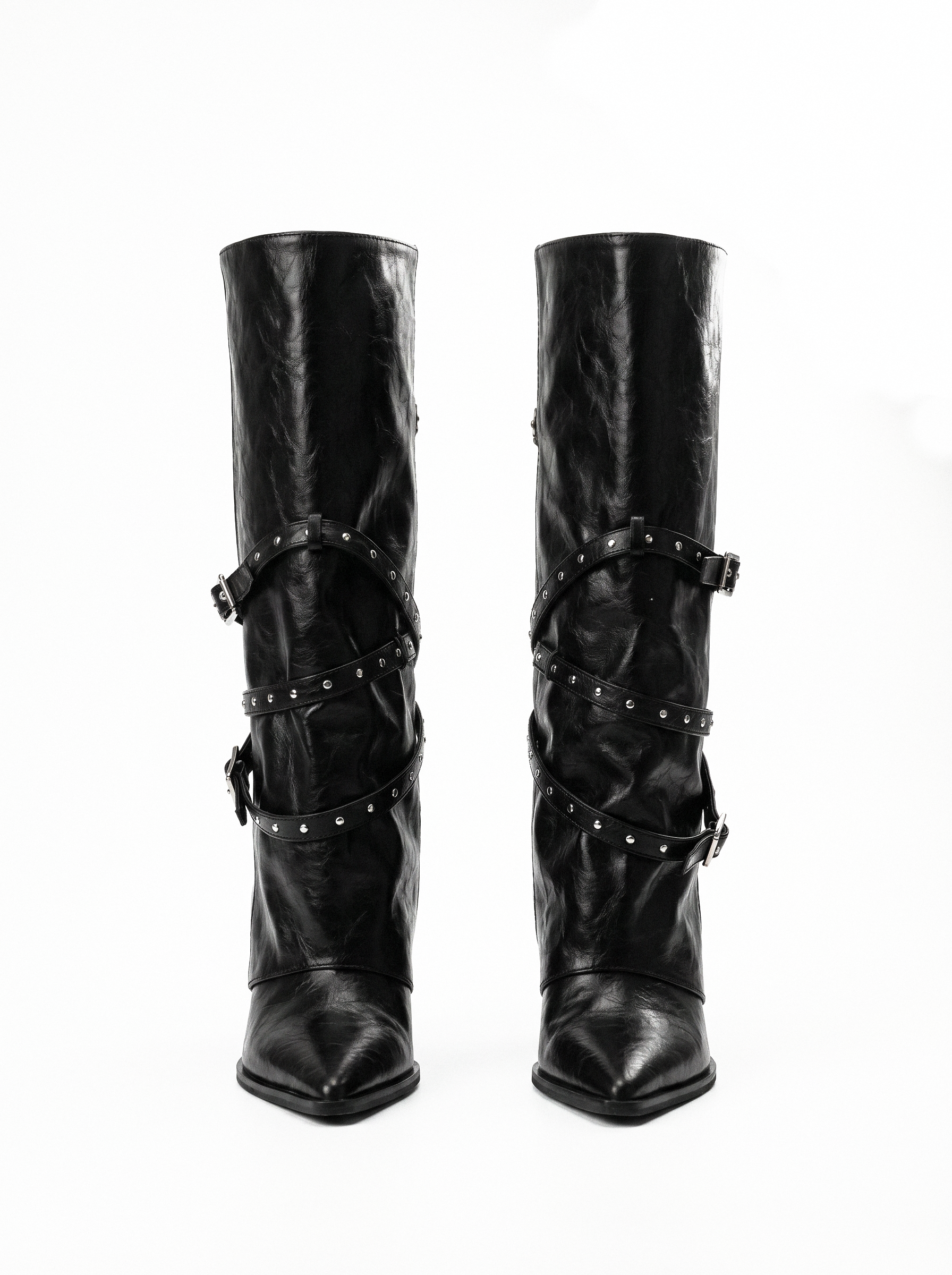 Studded Wrap Slouch Knee Boots - side view