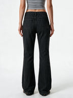 Black pinstripe low rise bootcut trousers