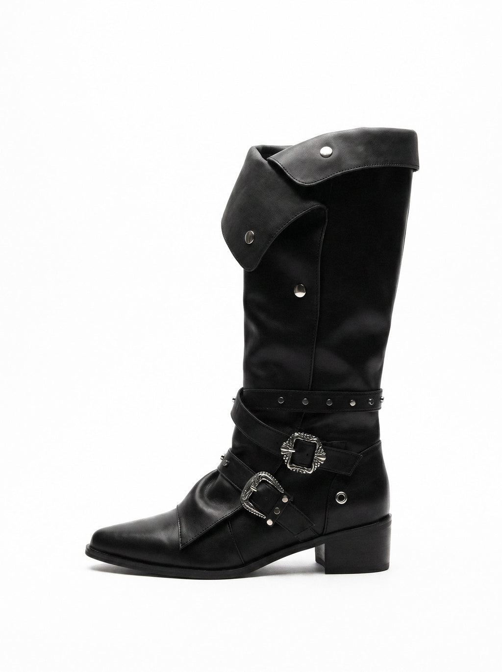 BUCKLE STRAP FOLDOVER KNIGHT BOOTS